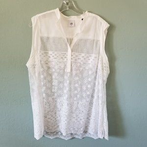 Cabi #5201 Prudence Lace Tank Top - sleeveless, white Size XL